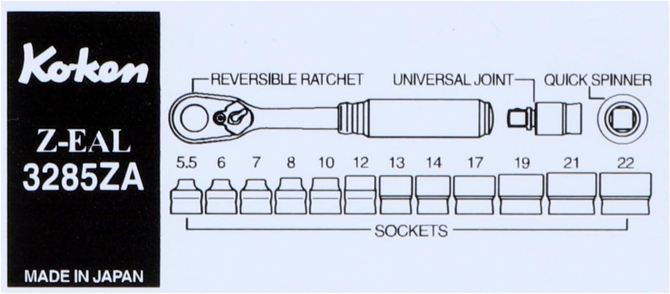 Koken 15-Piece Z-Series 3/8″ Drive Metric Socket Set, 5.5-22mm