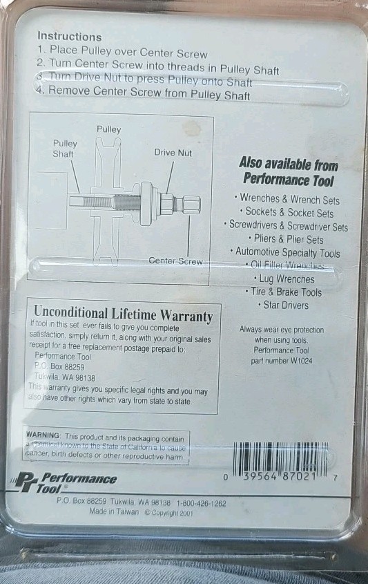 Performance Tool W87021 Power Steering Pump Pulley Installer