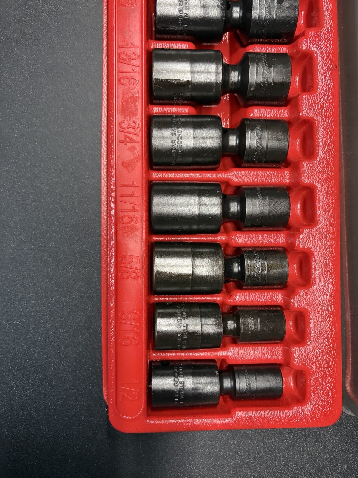 Snap On 12 pc 1/2″ SAE Shallow Swivel Impact Socket Set (1/2–1-3/16″) 312IPL