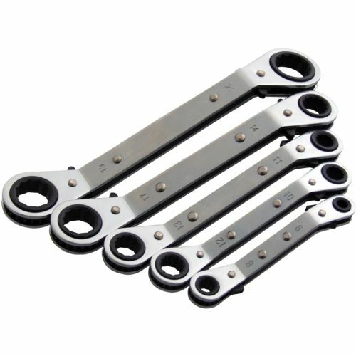 HEAVY DUTY OFFSET RING RATCHET SPANNER WRENCH SET 5PC REVERSIBLE