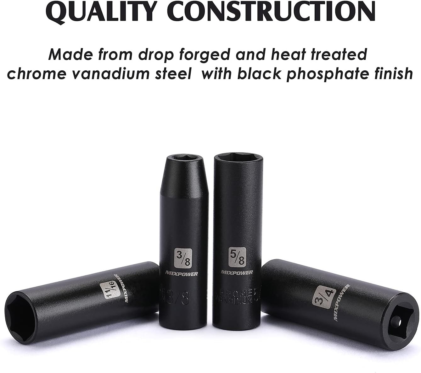 11 Pieces 1/2-Inch Drive Deep Impact Socket Set, 3/8-Inch to 1-Inch, CR-V, SA…