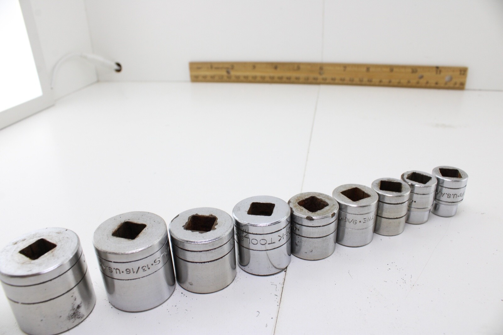 S-K Tools 45128-45112 7/8″-3/8″ 3/8″ Drive 9 Piece 12/6 Point Sockets Set USA