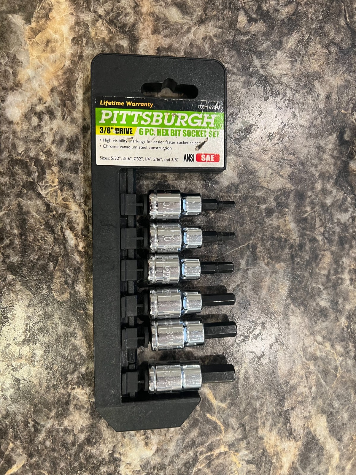 Pittsburgh 3/8″ Drive 6 Pc Hex Bit Socket Set ANSI METRIC Item 69546 USED