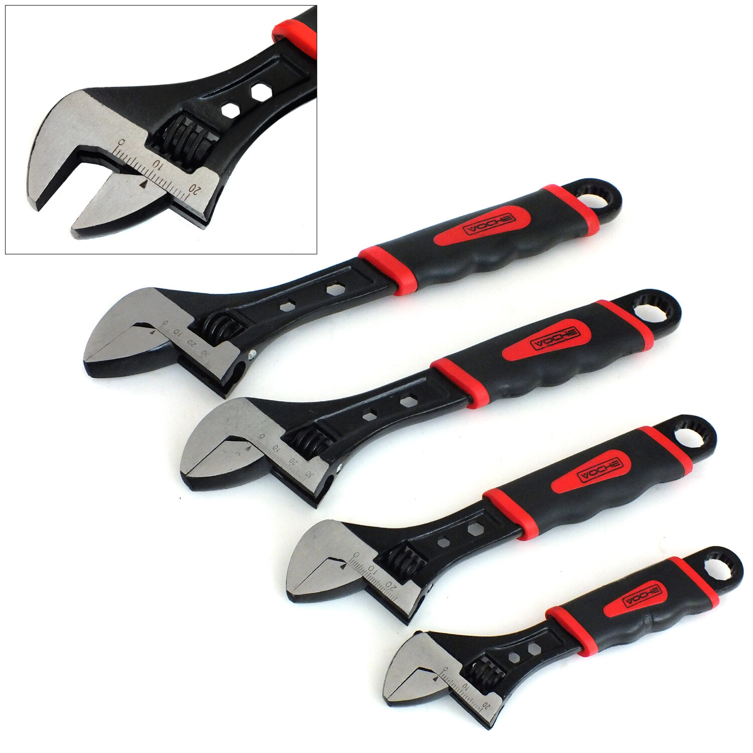 VOCHE 4 PC BLACK HEAVY DUTY ADJUSTABLE STEEL WRENCH SPANNER SET 6″ 8″ 10″ 12″