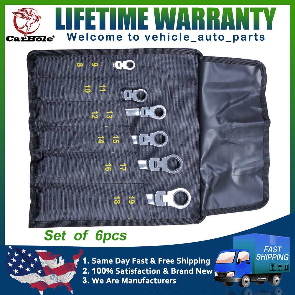 6PCS Flex-Head Double Box End Ratcheting Wrenches Extra Long Metric Universal US