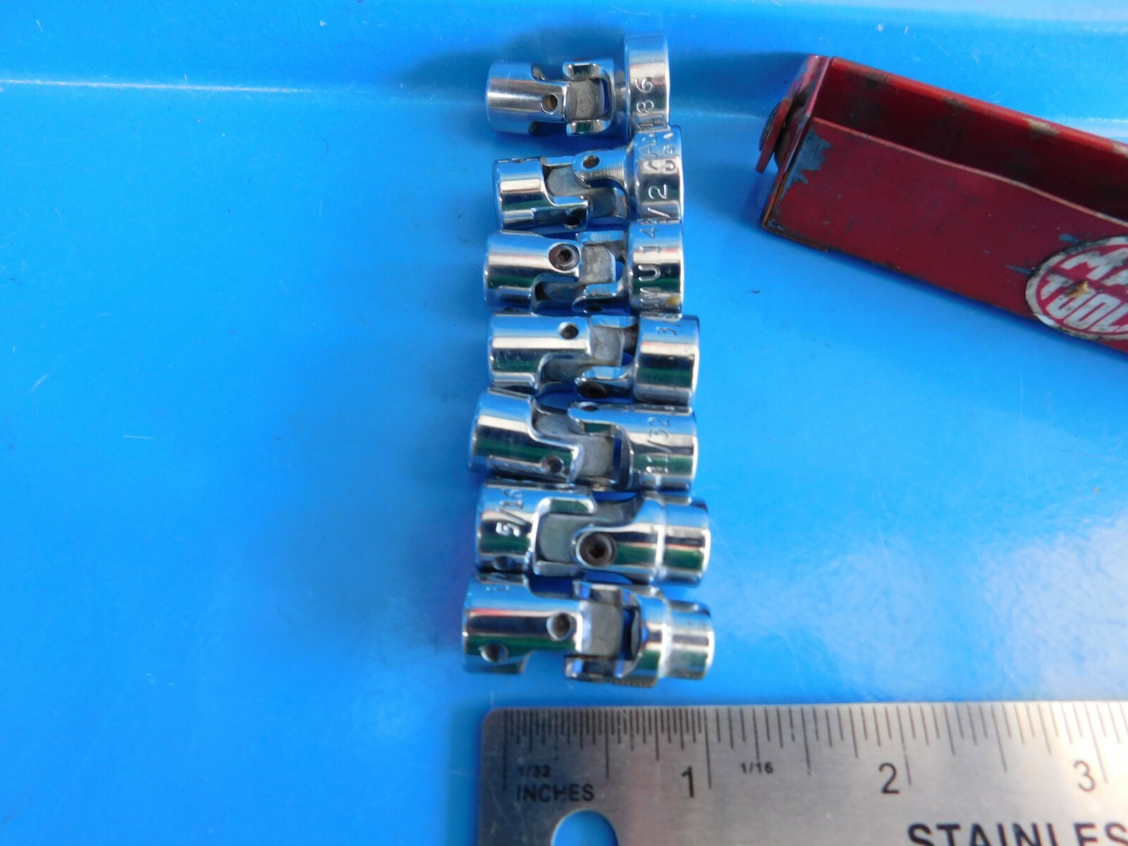 USED,MAC TOOLS «1/4 IN. THRU 9/16 IN » 1/4 DR. UNIVERSAL SOCKETS, LOT OF 7 USA