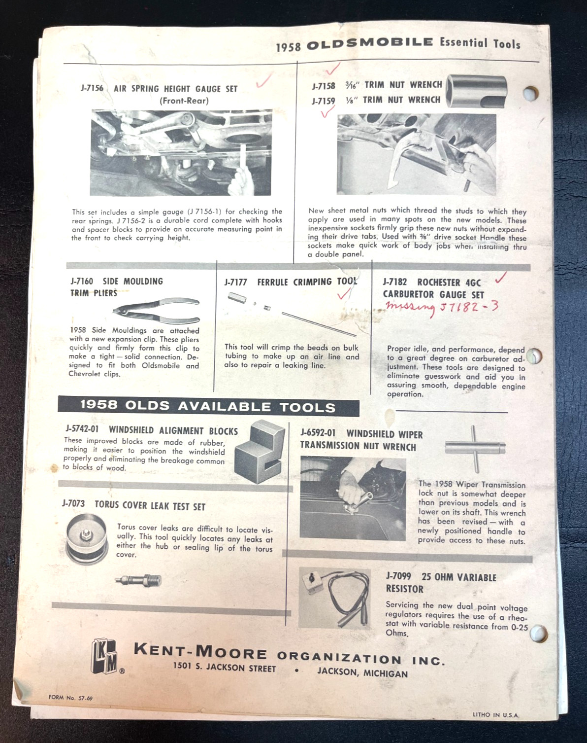 1958 Oldsmobile Kent-Moore Specialty Automotive Tool Kit