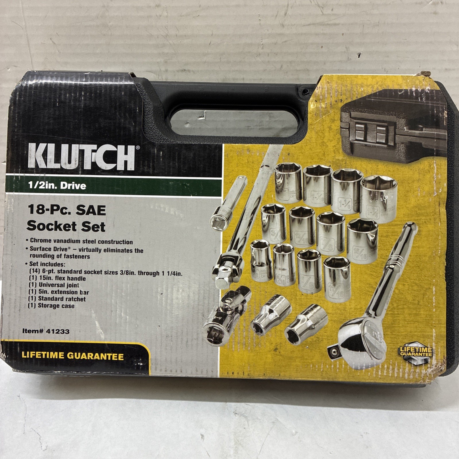Klutch 41233 18 Piece 1/2” Drive SAE Socket Set