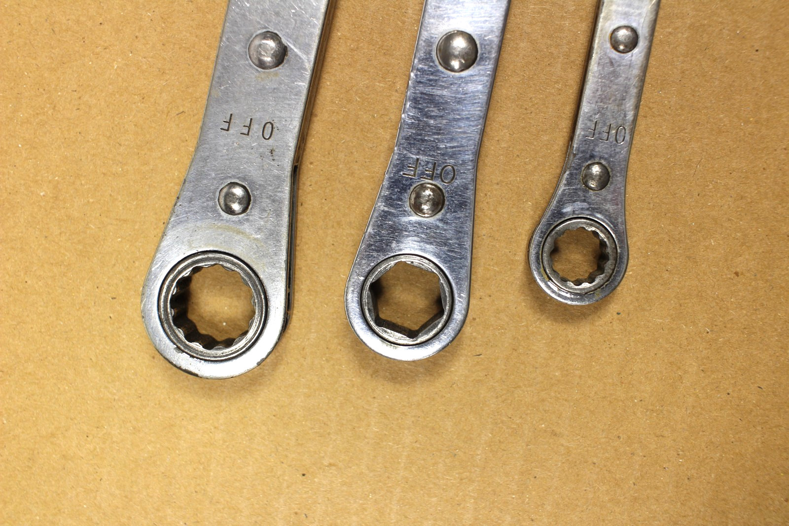 Snap-on 3/8″×7/16″-1/2”x9/16” -9/16”x5/8” 12pt Ratchet Wrench Lot Of 3 Pcs.