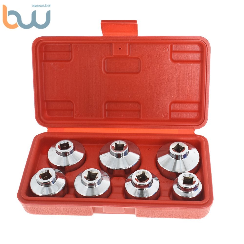 7Pcs Socket Set Tool Kit w/ Box Paper Cartridge Housing Oil Filter Cap Wrench