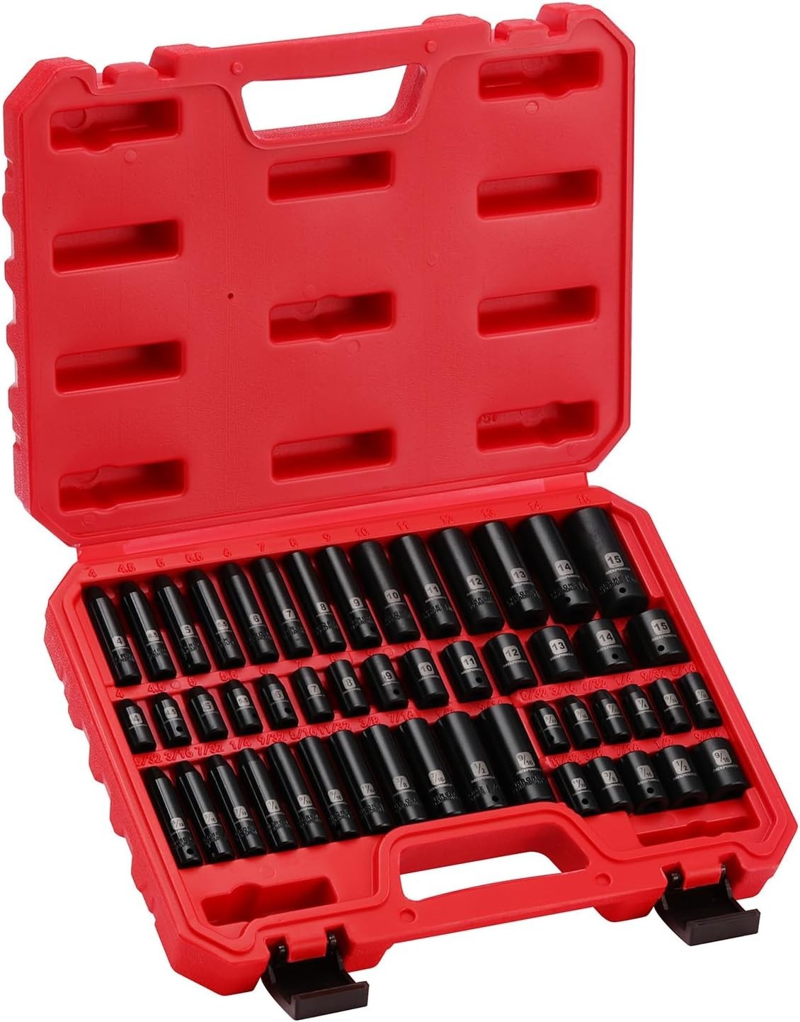 50 Pieces 1/4″ Dr. Impact Socket Set, CR-V, 6 Point, SAE/Metric, 5/32 Inch – …