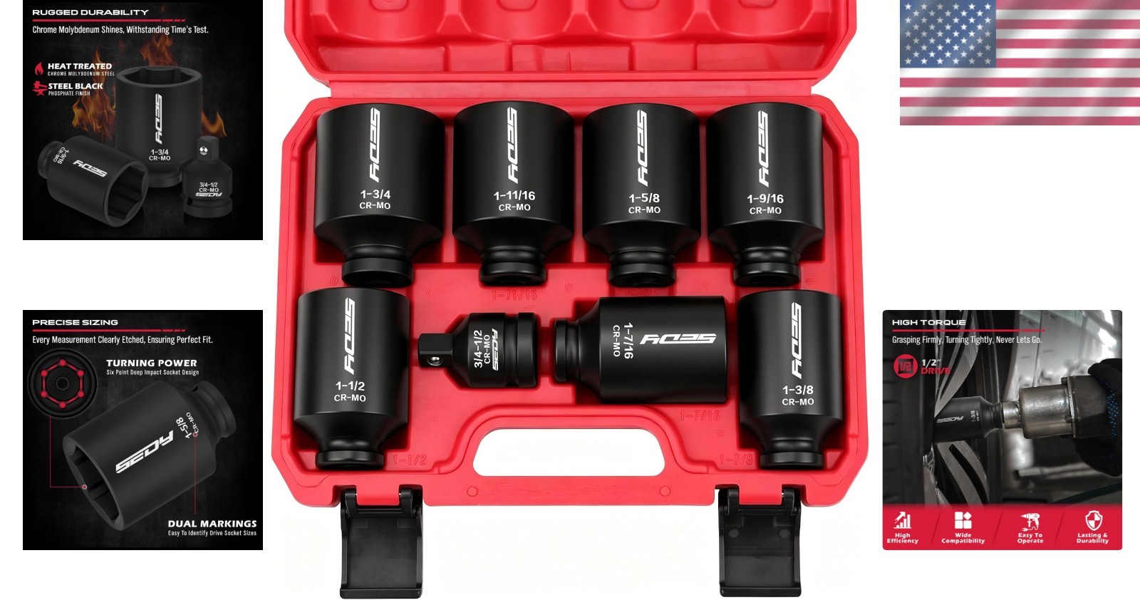 8-Piece 1/2″ Drive SAE Deep Impact Socket Set