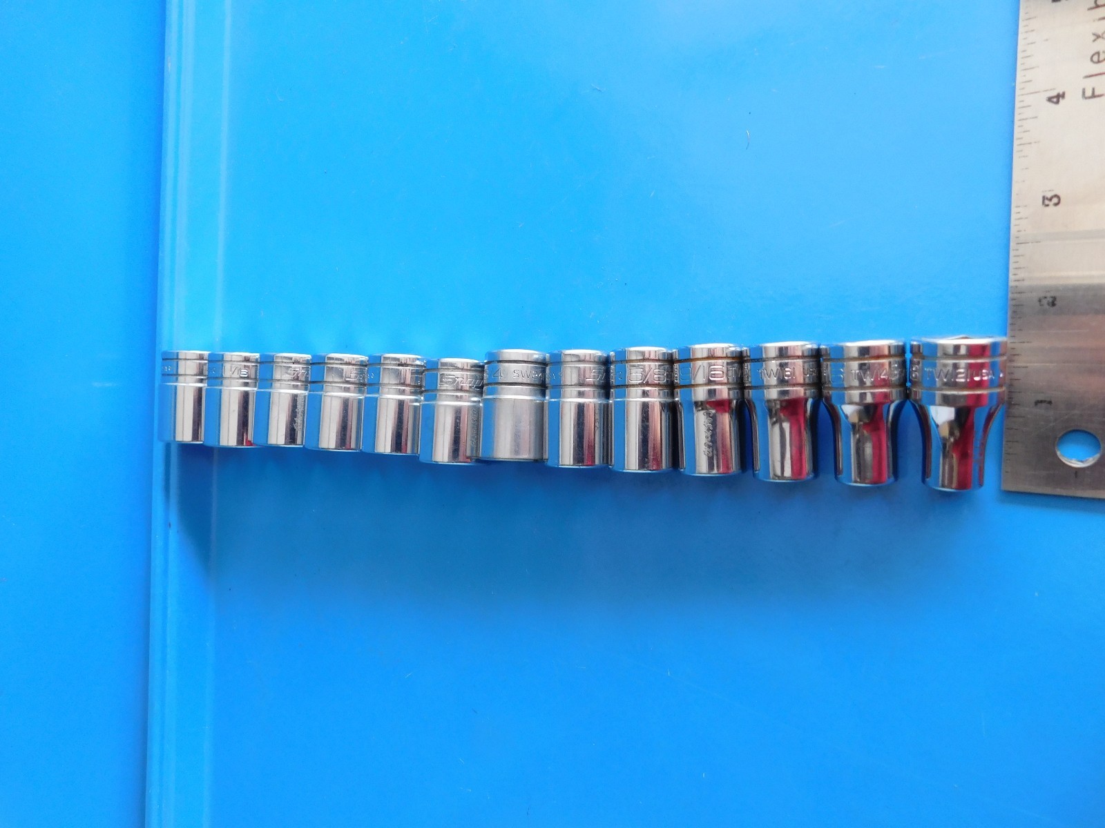 USED, SNAP ON TOOLS 13 PC. 1/2 IN. DR. SHORT SOCKET SET 3/8 IN THRU 1-1/8 IN.