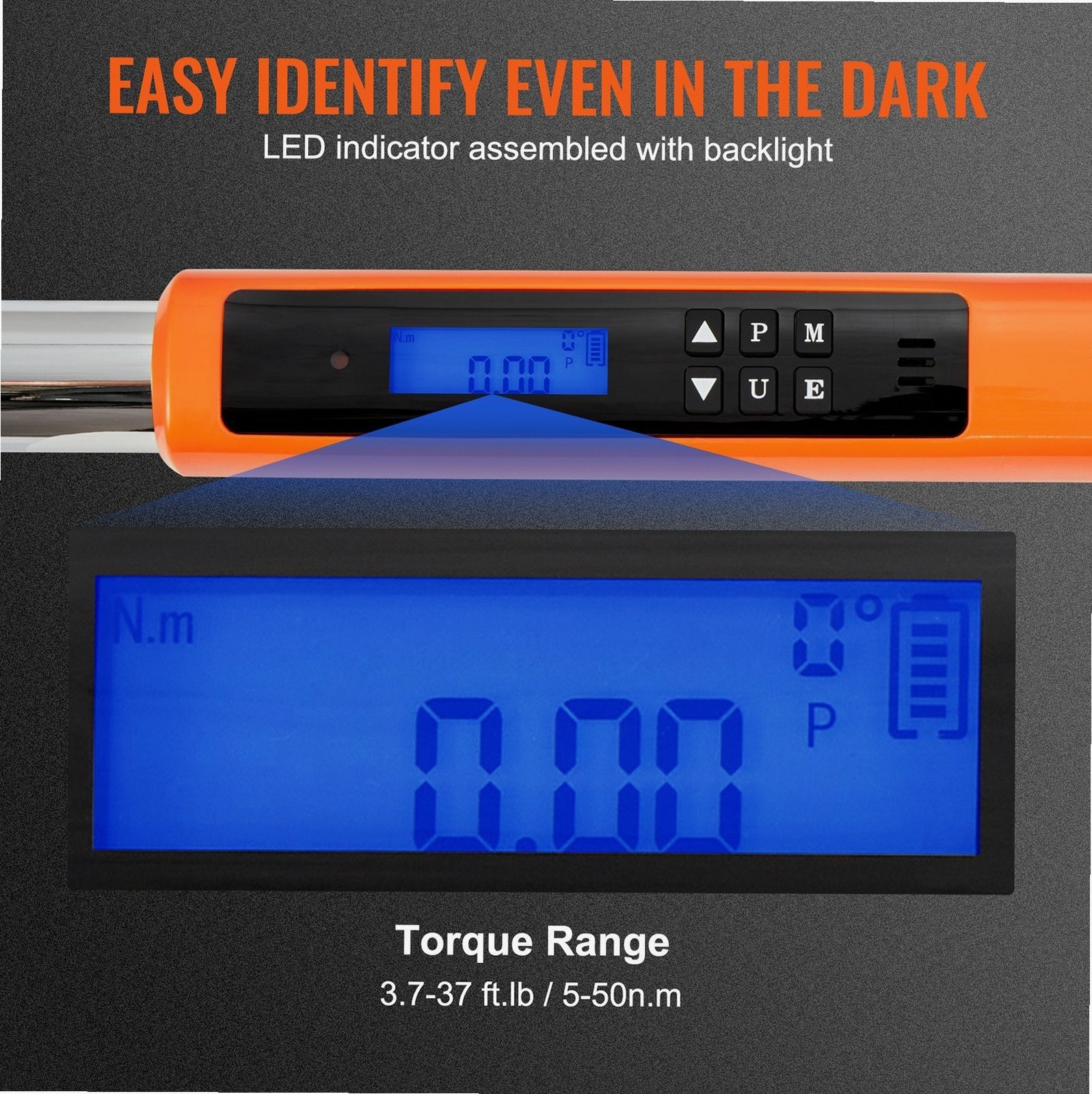3/8″ Drive Digital Torque Wrench ±2% Accuracy 3 Modes LED Display
