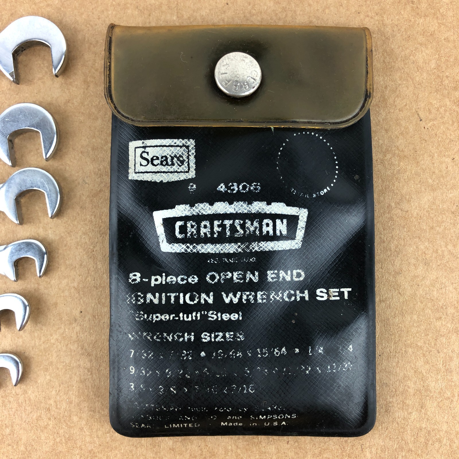 Vintage Craftsman USA Open End Ignition Wrench Set 4306 Pouch Partial 6PC Offset