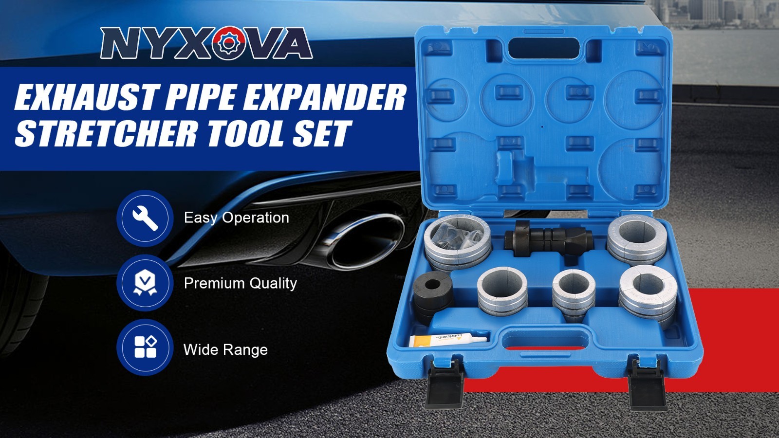 Exhaust Pipe Expander Tool Set 1-5/8″ to 4-1/4″ – Muffler Spreader Kit with Case