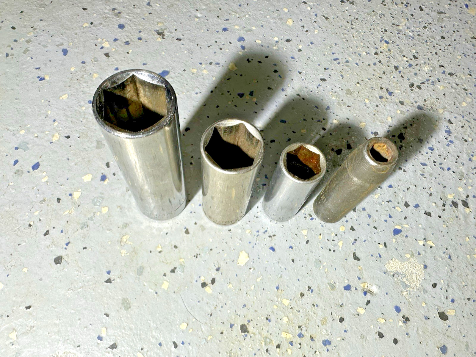 Lot of 4 SAE Standard Deep Sockets – 3/8in, 9/16in, 3/4in, 13/16in