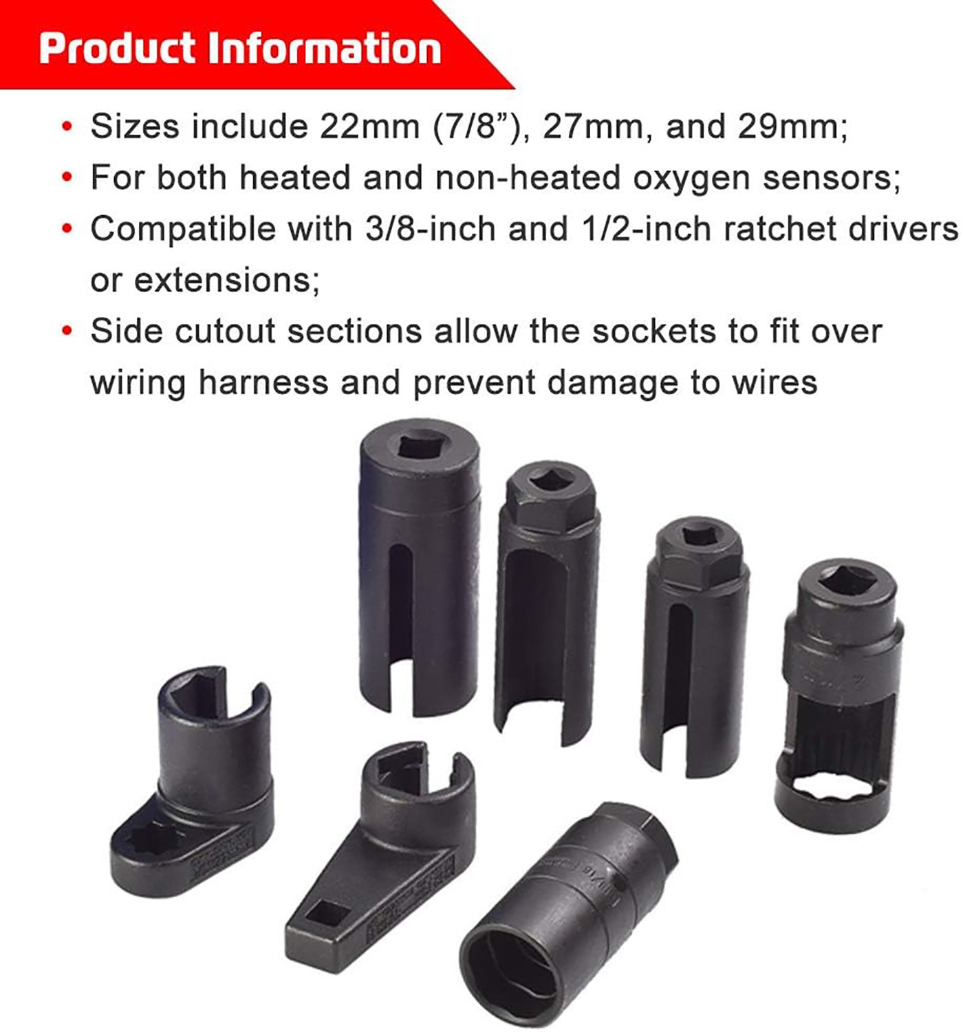 7PCS O2 Oxygen Sensor Socket Wrench 22mm 27mm 29mm Auto Repair Installer Tool