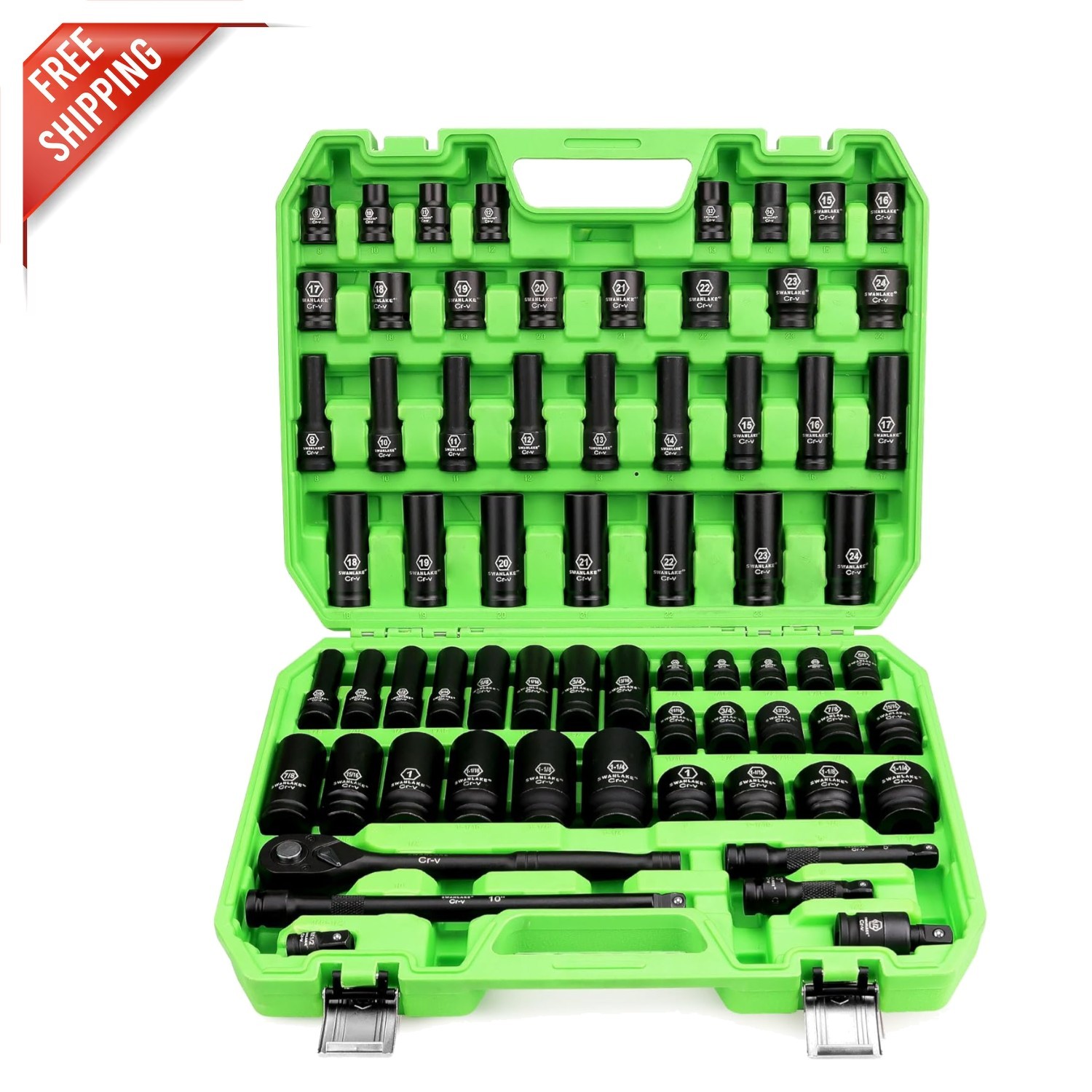 SWANLAKE 66-Piece Impact Socket Set – Robust CR-V Construction & Organization