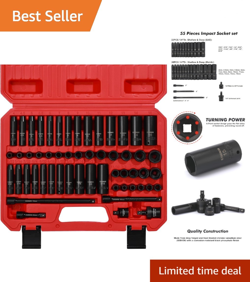 Multi-Size 55PCS Impact Socket Set – Deep & Shallow, Easy-to-Read Markings