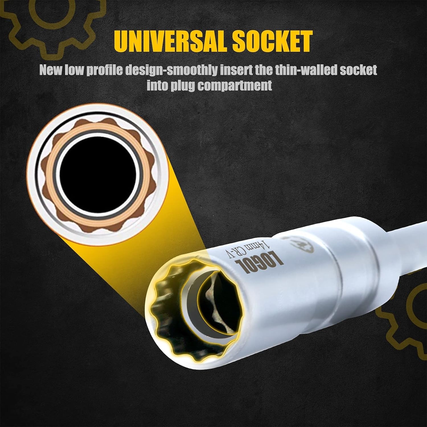 14mm Swivel Magnetic Spark Plug Socket,3/8-Inch Drive x 12″ Total Length,12-P…