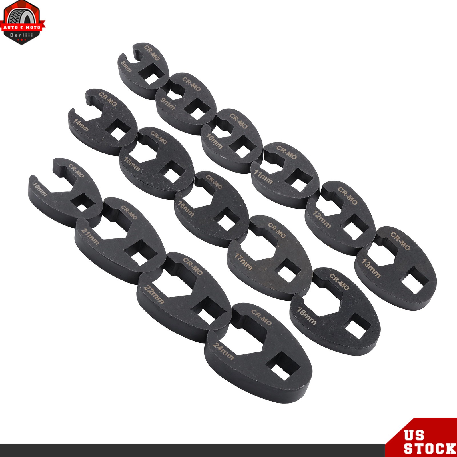 15PCS Flare Nut Crowfoot Wrench Set Metric Crows Foot Wrench Kit 3/8″ 1/2″ Drive
