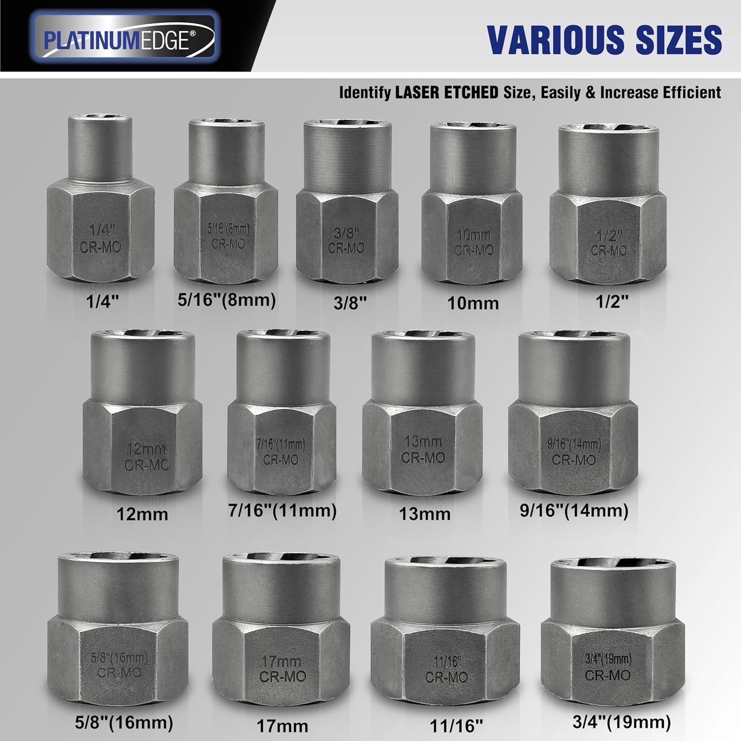 Compact Storage 13-Piece Bolt Extractor Set for Rounded-Off & Rusted Fasteners