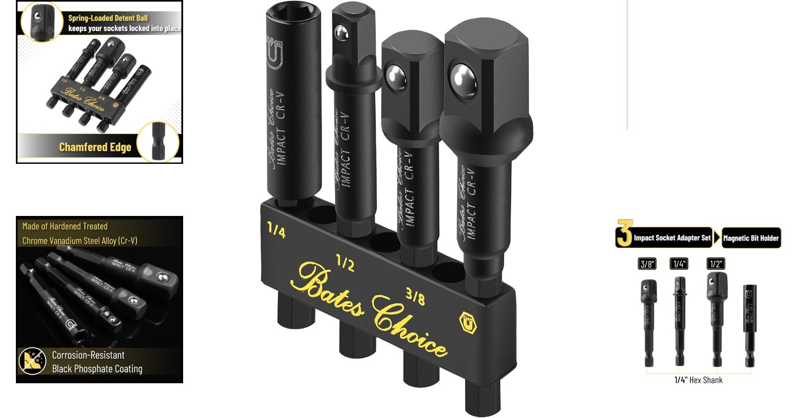 Durable Chrome Vanadium 4-Piece Impact Socket Adapter Set with Magnetic Holder