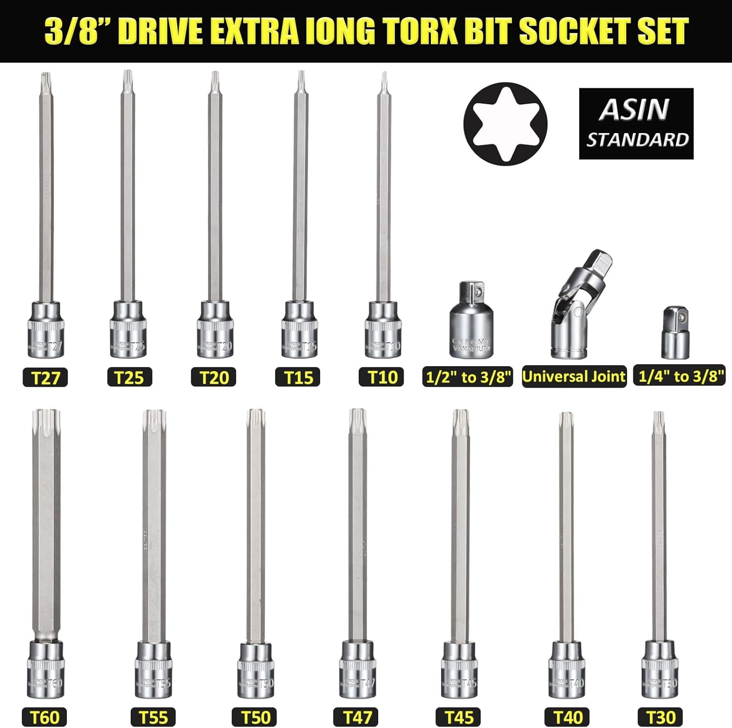 15-Piece Extra Long Torx Bit T10 T15 T20 T25 T27 T30 T40 T45 T47 T50 T55 T60