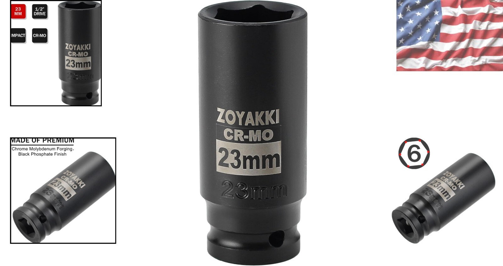 Efficient 1/2″ Drive 23mm Impact Socket with Laser Etched Marking for Precision