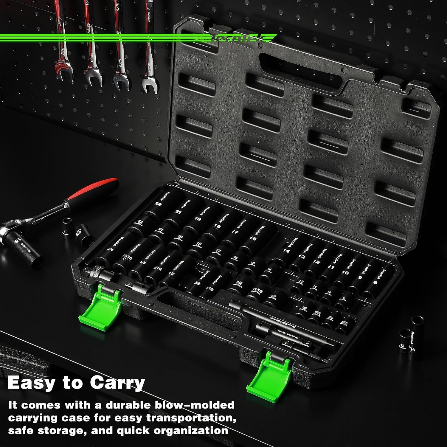 Durable 3/8″ Drive Impact Socket Set, 49-Piece SAE & Metric with Extension Bars