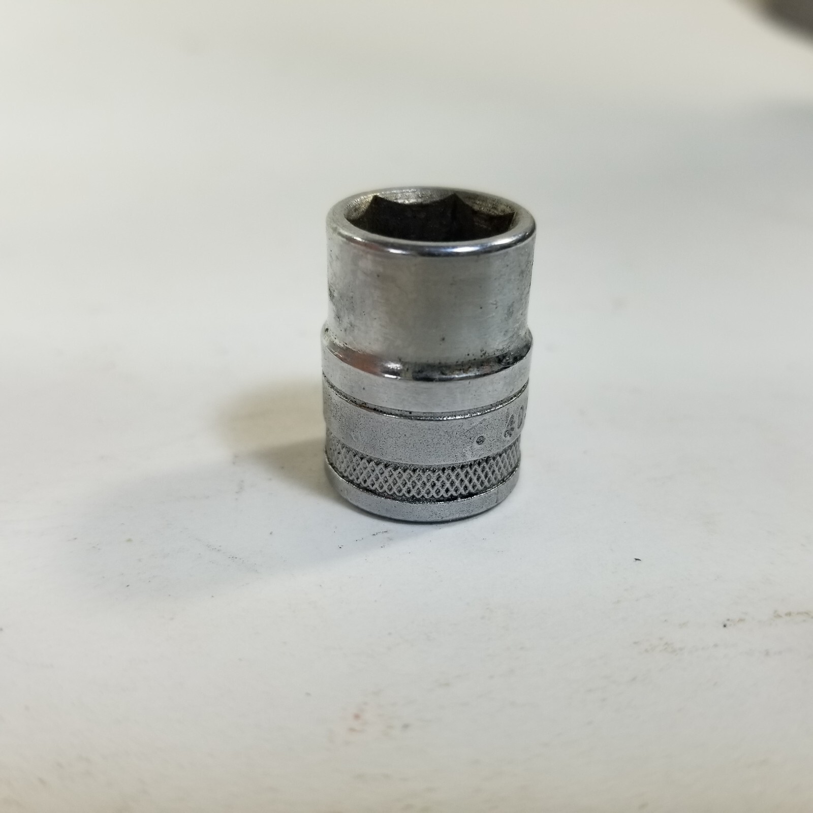 Vintage S-K 40914 7/16in. 6pt 1/4 dr. Knurled Shallow Socket USA Made