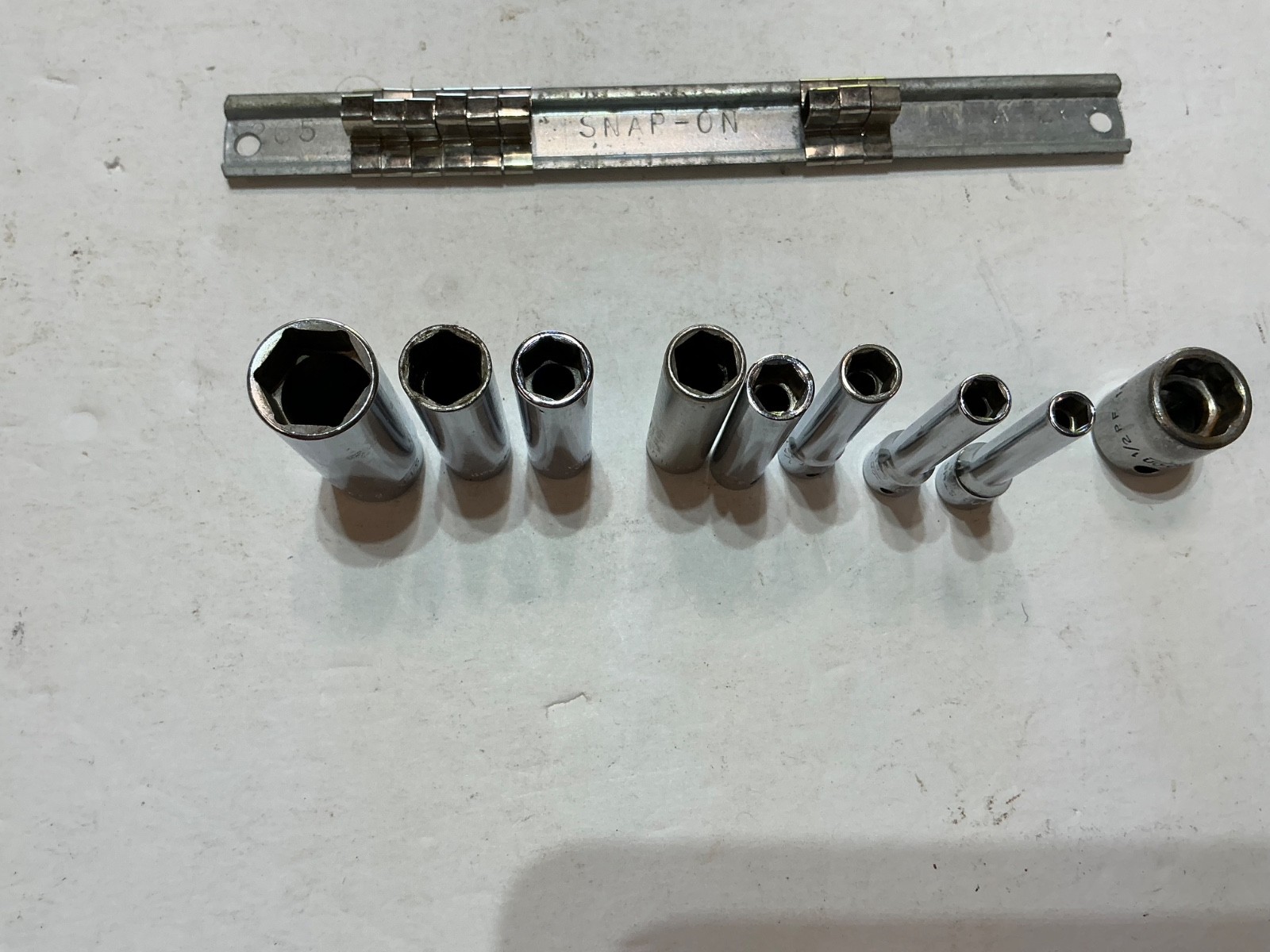Snap-on 7 pc 1/4″ drive SAE deep well socket set 3/16-9/16 plus 2 others USA