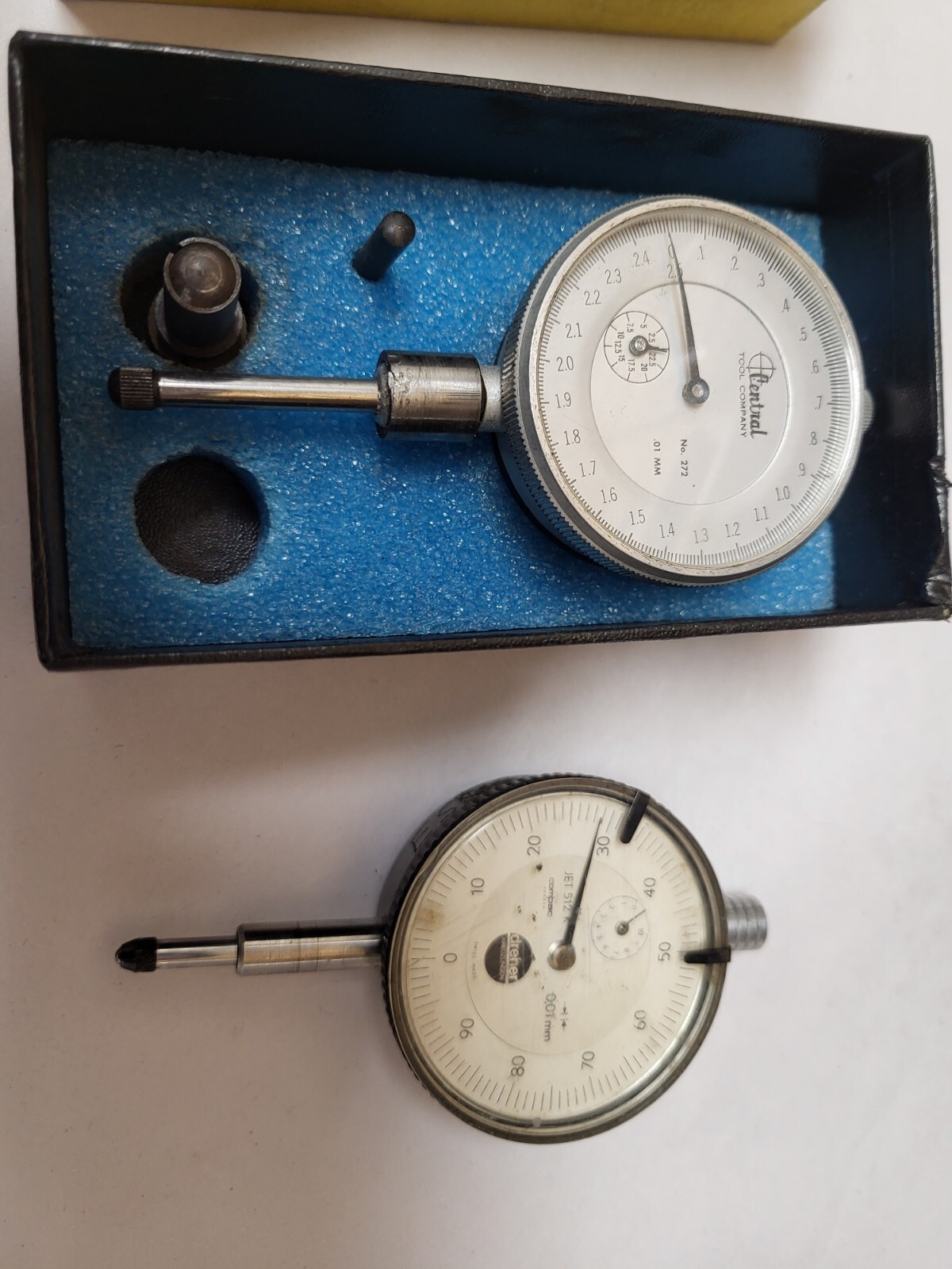 Metric Central Tool USA # 272 & Dreher Jet 512 K 0.01 MM Dial Indicators Compac