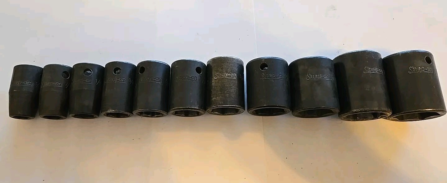 Snap On 1/2″ Drive 3/8″-1″ 6PT SAE Shallow Impact Sockets With Rack Lot Of 11