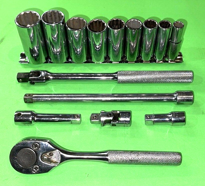 PROTO TOOLS 15 PIECE 3/8 DRIVE SAE. GENERAL SERVICE 12-POINT DEEP SOCKET SET