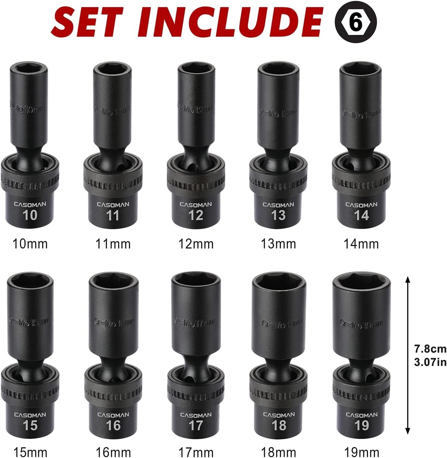 Versatile 10-Piece Deep Socket Set with Universal Flex Design for Angled Access