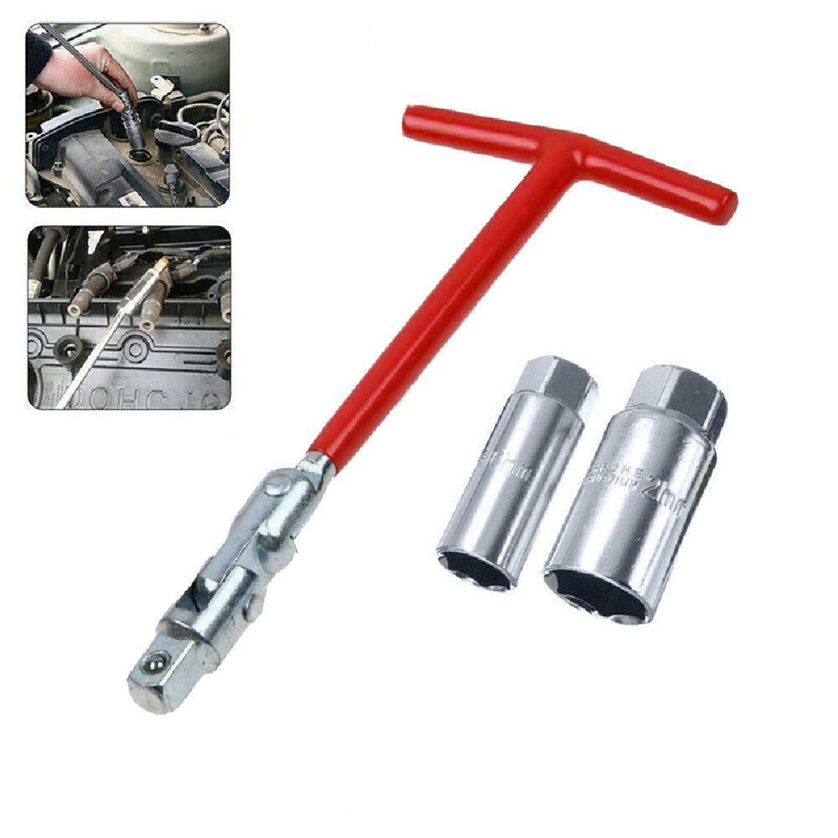 3x Spark Plug Socket Wrench T-Handle Swivel Removal Tool 16mm 5/8″ & 21mm 13/16″