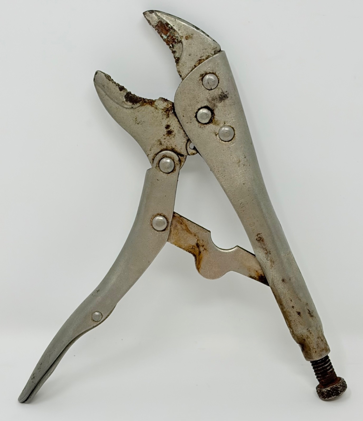 Vintage KR Tools Curved Jaw Locking Pliers 9in Vise Grip Adjustable AS-IS Rust