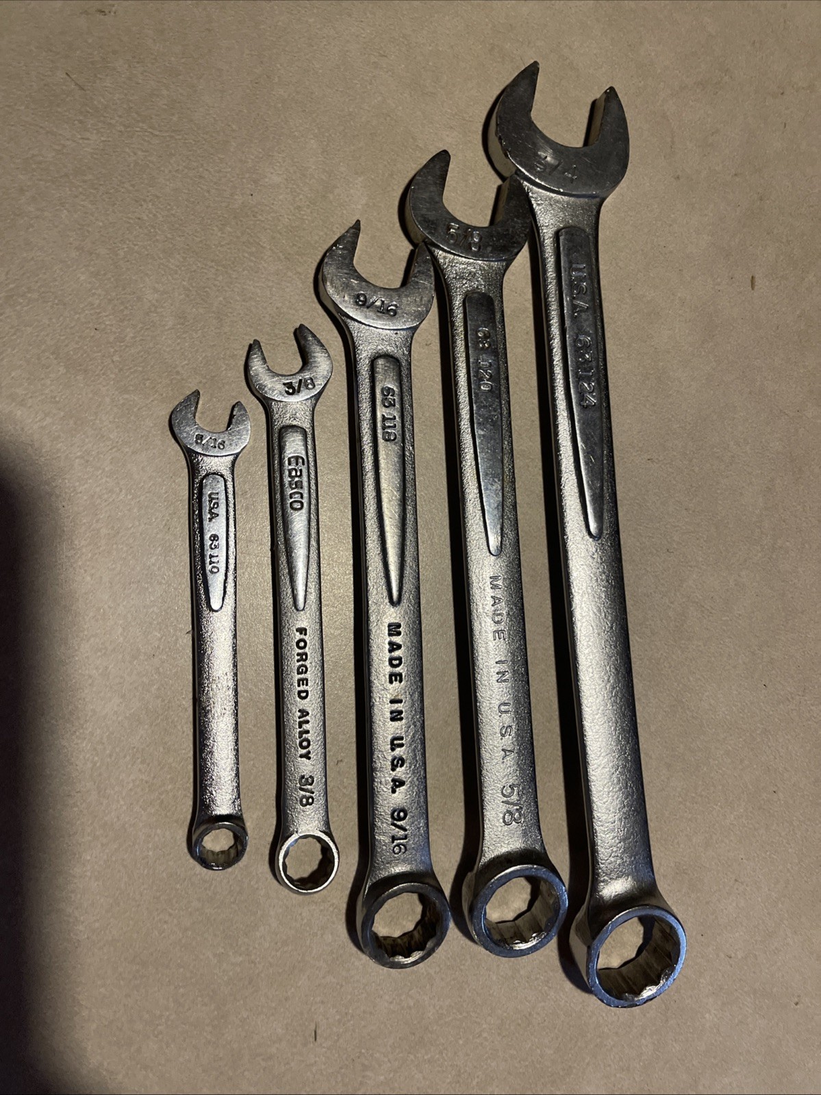 Easco Combination Wrenches 5/16 3/8 9/16 5/8 3/4 Usa Tool Lot