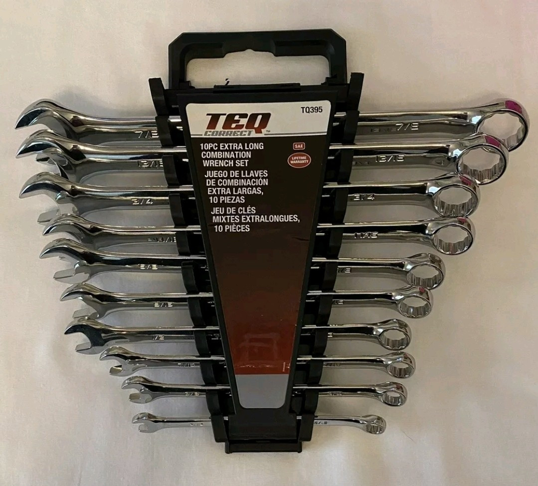 TEQ Correct 10 Piece Extra Long Combination SAE Wrench Set 5/16” – 7/8” – TQ395