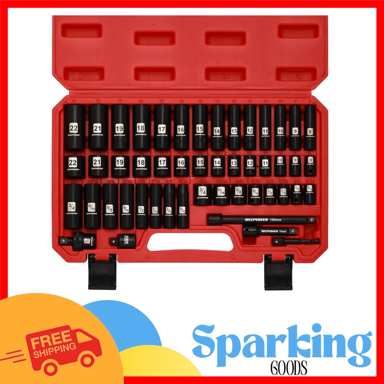 Durable 6-Point 3/8″ Socket Set – 49 Pieces in SAE & Metric Sizes with Guarantee