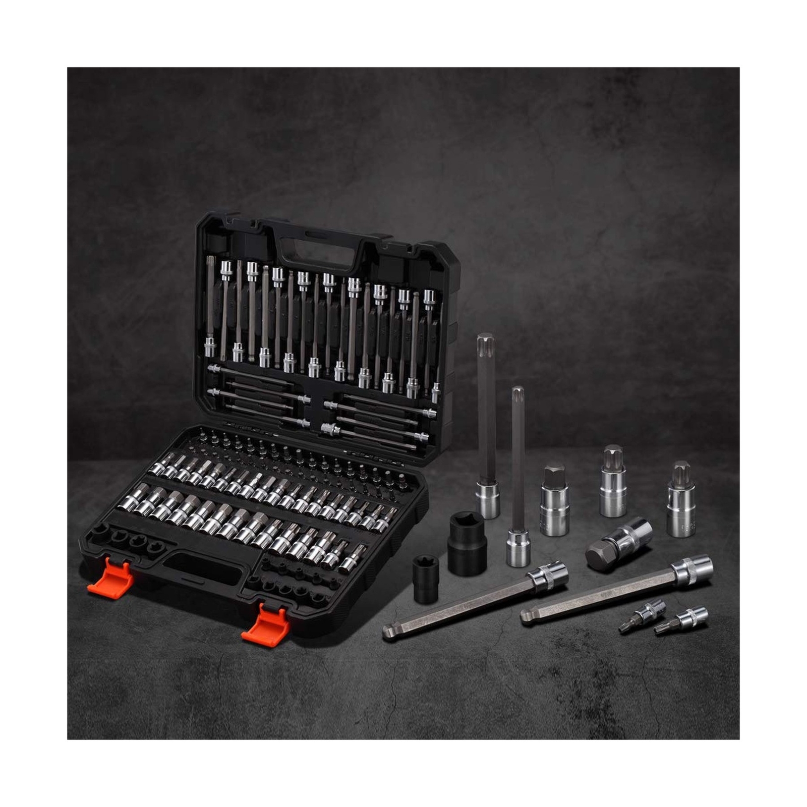 107-Piece Allen and Torx Bit Socket Set, 1/4″, 3/8″ and 1/2″ Drive Hex/Ball E…
