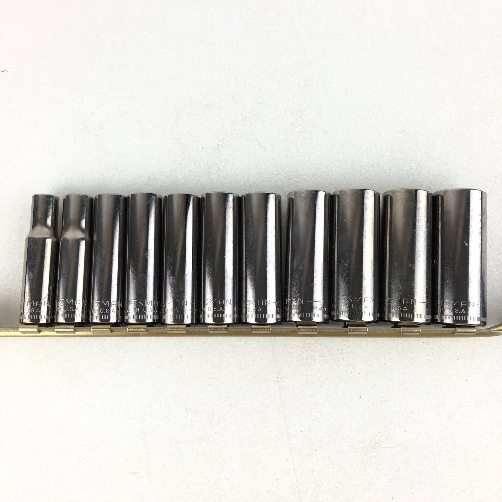 Vintage Craftsman 3/8″ Drive Metric Deep Socket Set 9mm – 19mm 12 Pt G G1 w Rail
