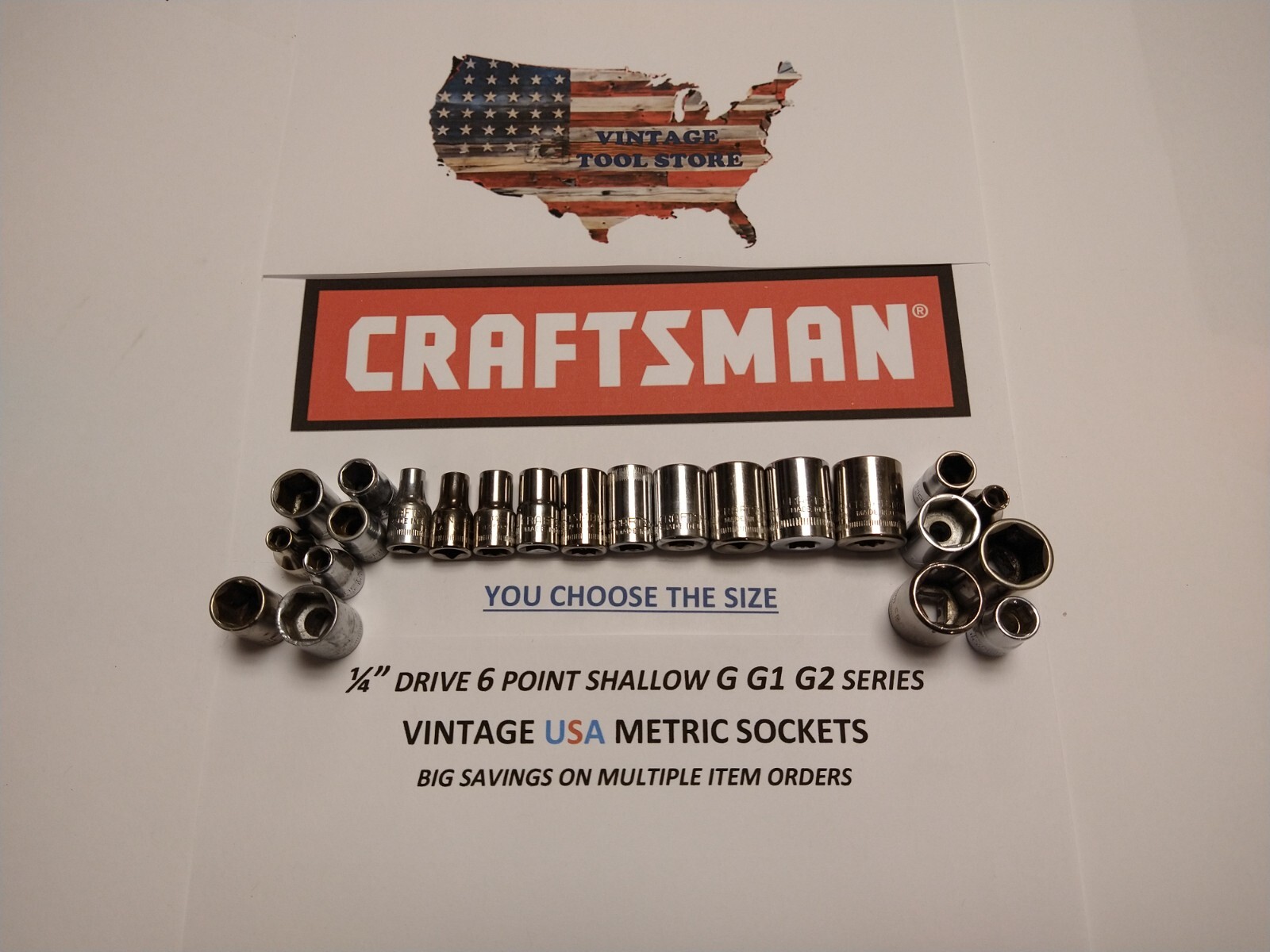 Vintage Craftsman 1/4″ Drive Metric 6 Pt Shallow Socket G G1 G2 You Choose USA