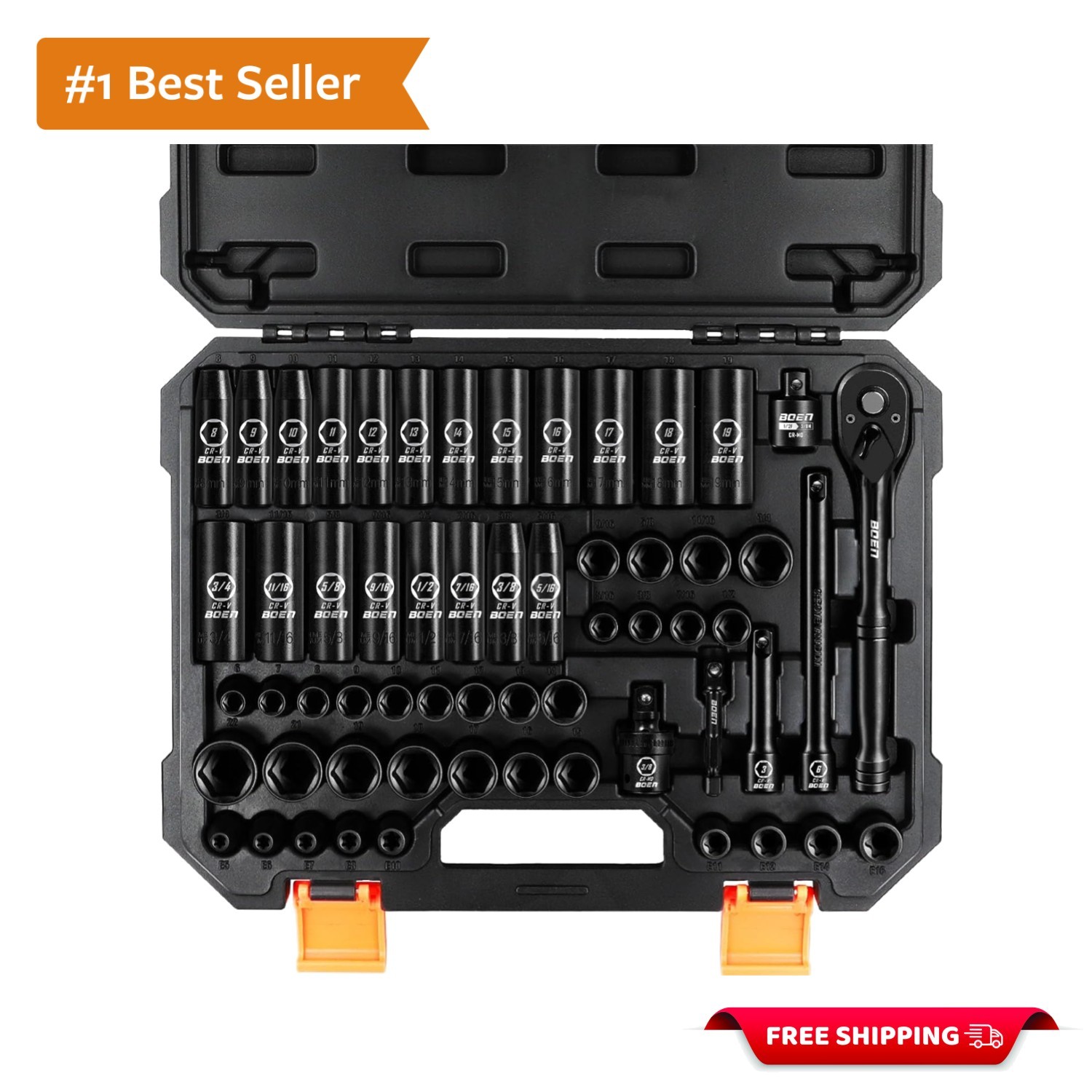 3/8″ Drive Impact Socket Set, 59-Piece Standard SAE 5/16 to 3/4 inch and Metr…