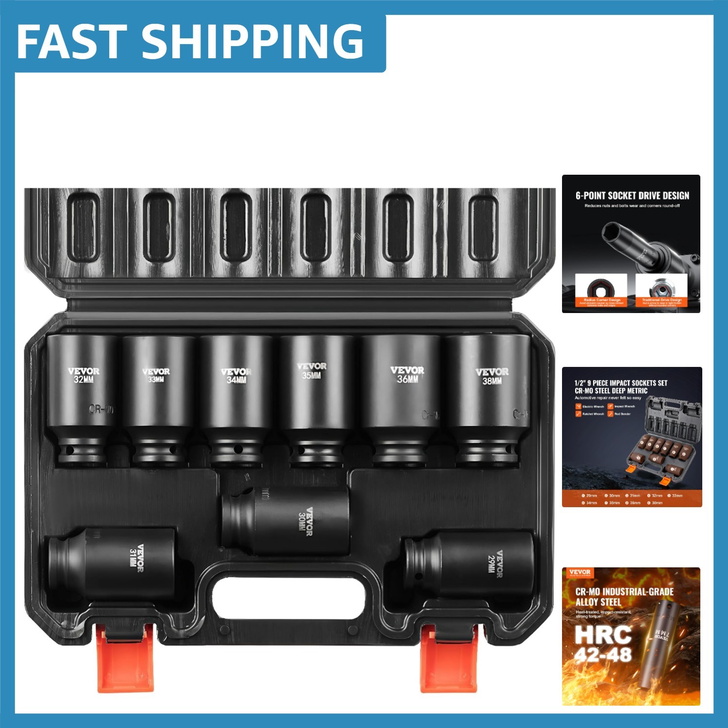 High-Performance 1/2″ Drive Deep Socket Set – 9 Cr-Mo Sockets for Mechanics