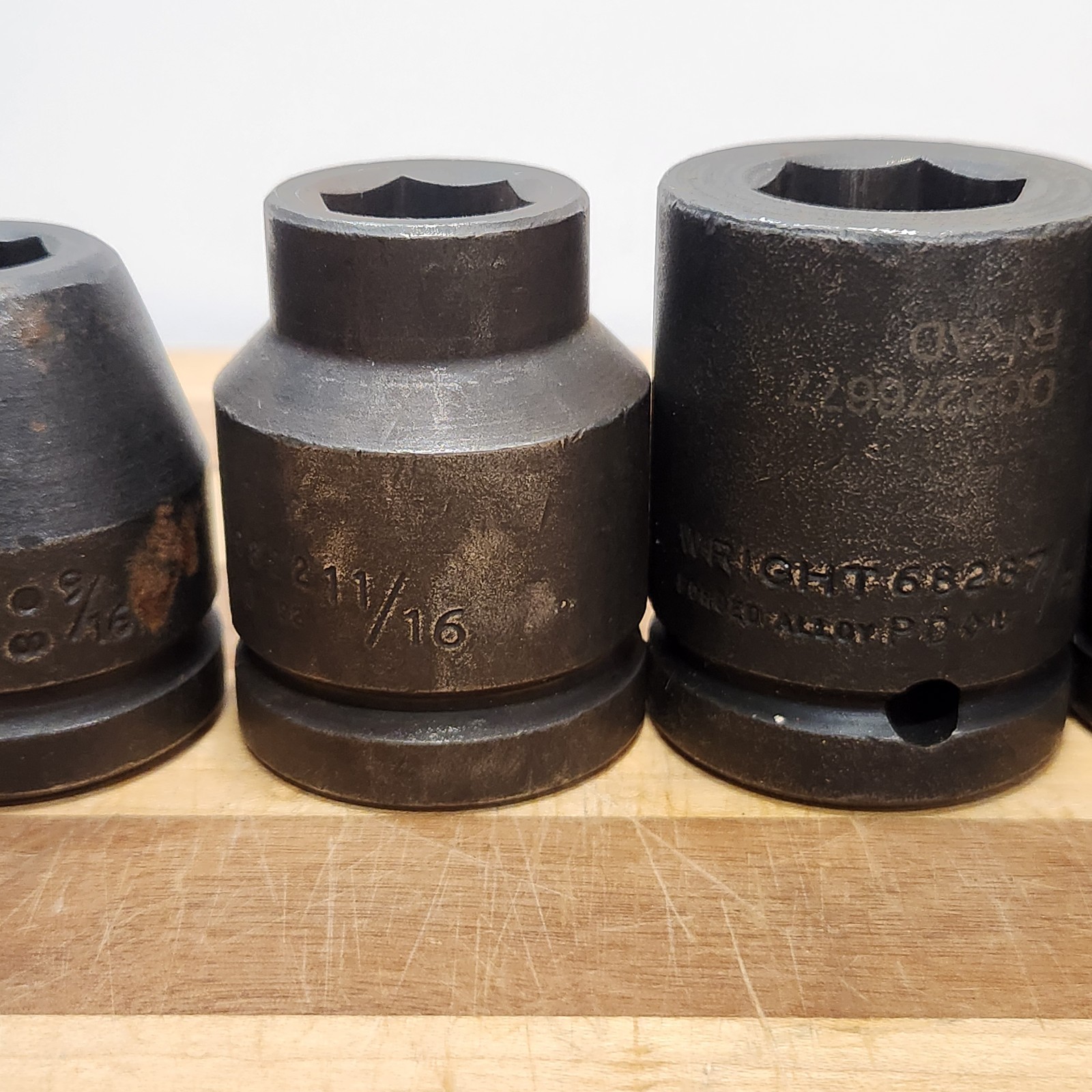 Wright & Proto 3/4 inch drive 6 point socket lot 1-3/8, 1-3/16, 7/8, 11/16, 9/16