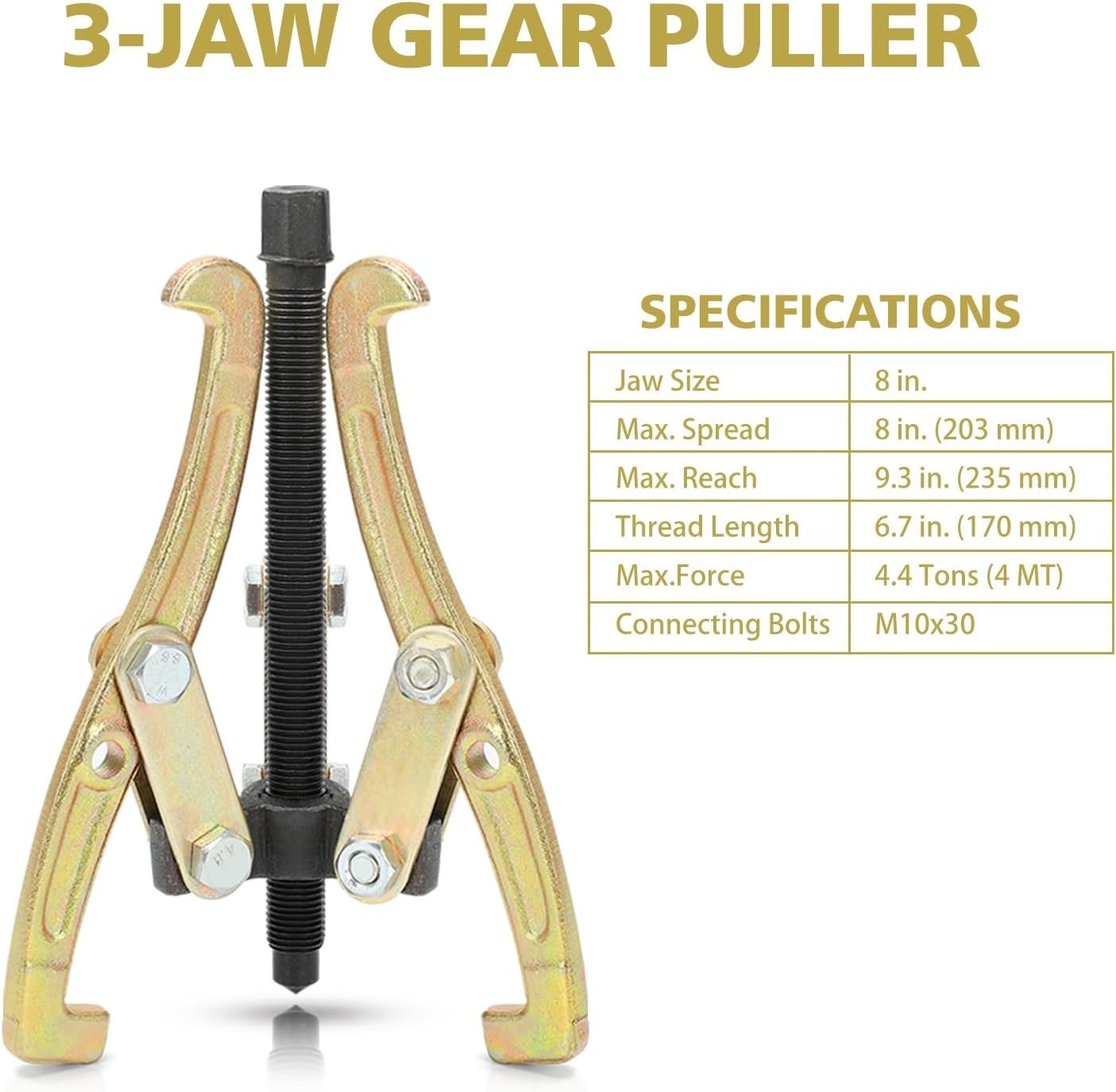 Versatile 8-Inch 3-Jaw Gear Removal Tool – Built to Last with 6 Position Design