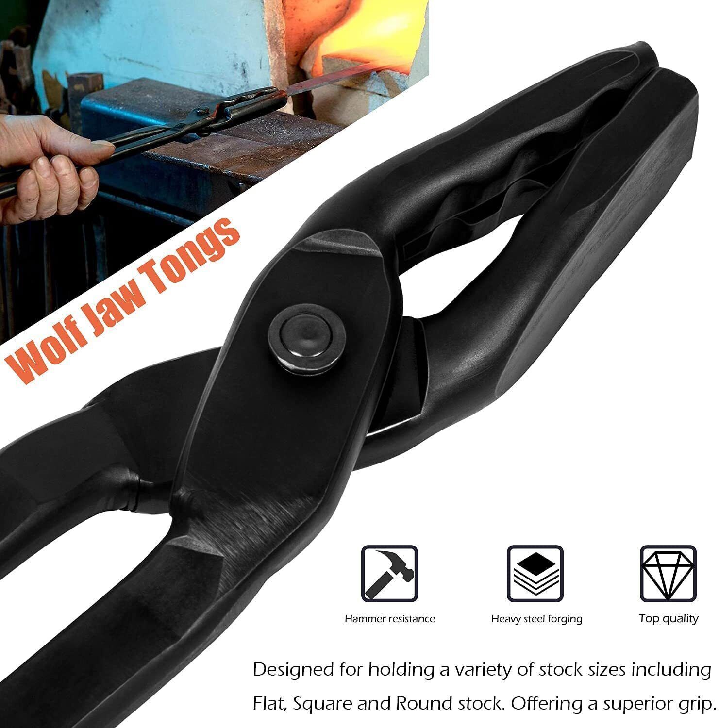 Blacksmith Tongs Wolf Jaw & V-bit Blacksmithing Set Forge Tools Knife making